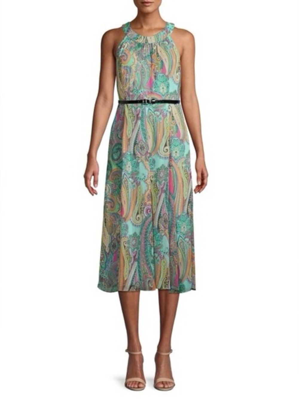 Tommy Hilfiger Paisley Halter Neck Midi Dress Size 16 Chiffon Lined Sleeveless
